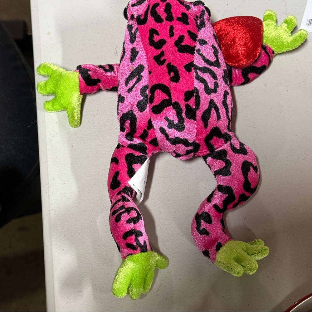 Pink Leopard Print Frog with red Heart vintage Plush 8.5” - Picture 8 of 10